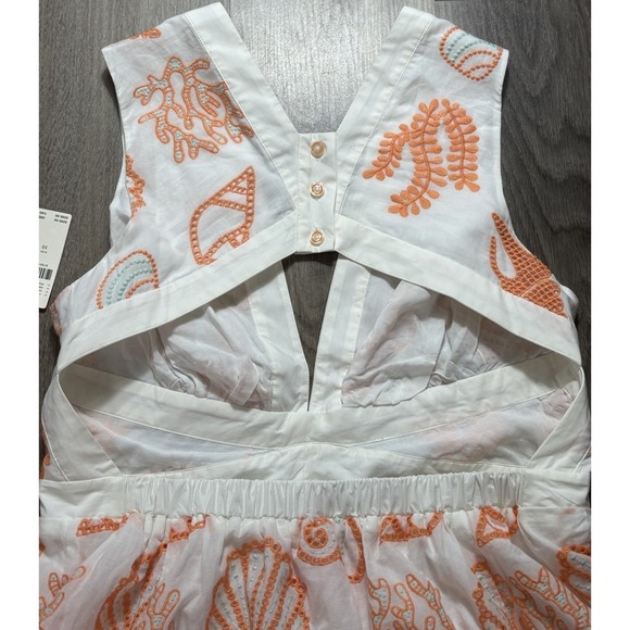 Anthropologie Maeve Embroidered‎ Scallop White Sea Shell Midi Sundress 10 Resort - Picture 14 of 16